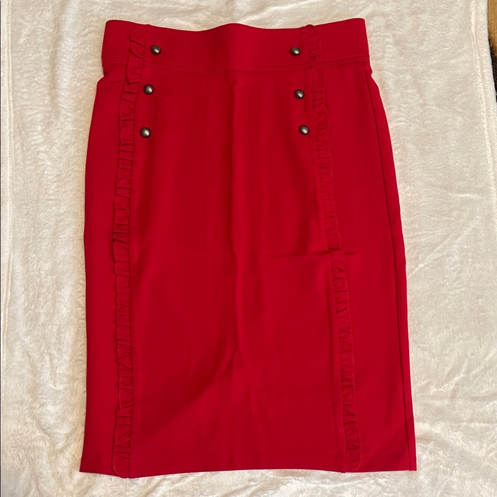 Chic Red Pencil Skirt with Button Accents